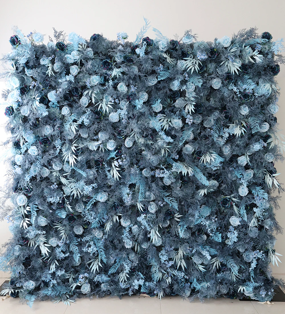 Adonis Blue flower wall rental — frosted blue floral backdrop for New York City events