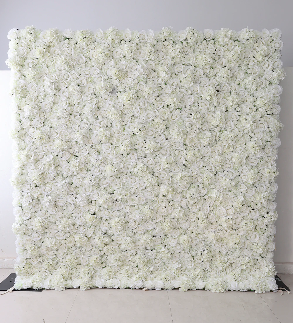 Arctic White flower wall rental — all white floral backdrop for New York City events