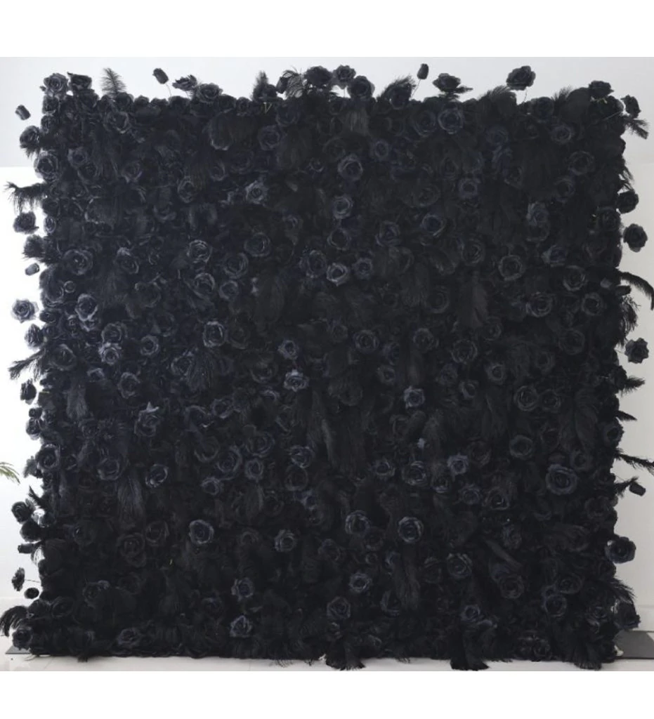 Ebony flower wall rental — black floral backdrop for New York City events