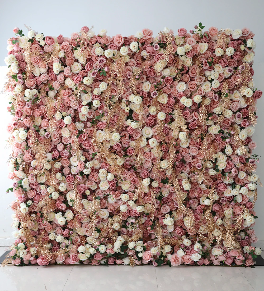 Mourning Cloak flower wall rental — dusty rose & gold floral backdrop for New York City events