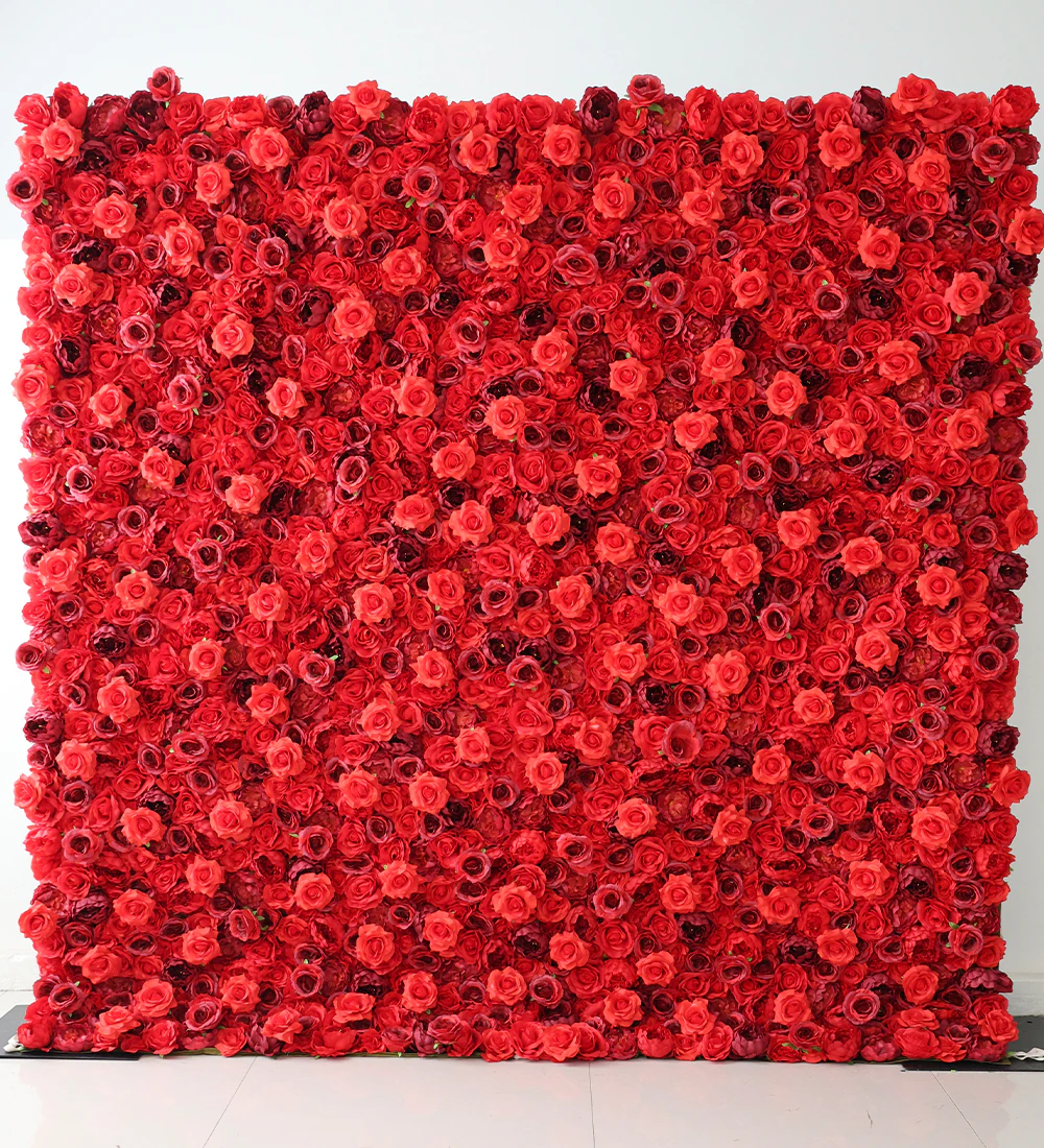Red Admiral flower wall rental — crimson & red floral backdrop for New York City events