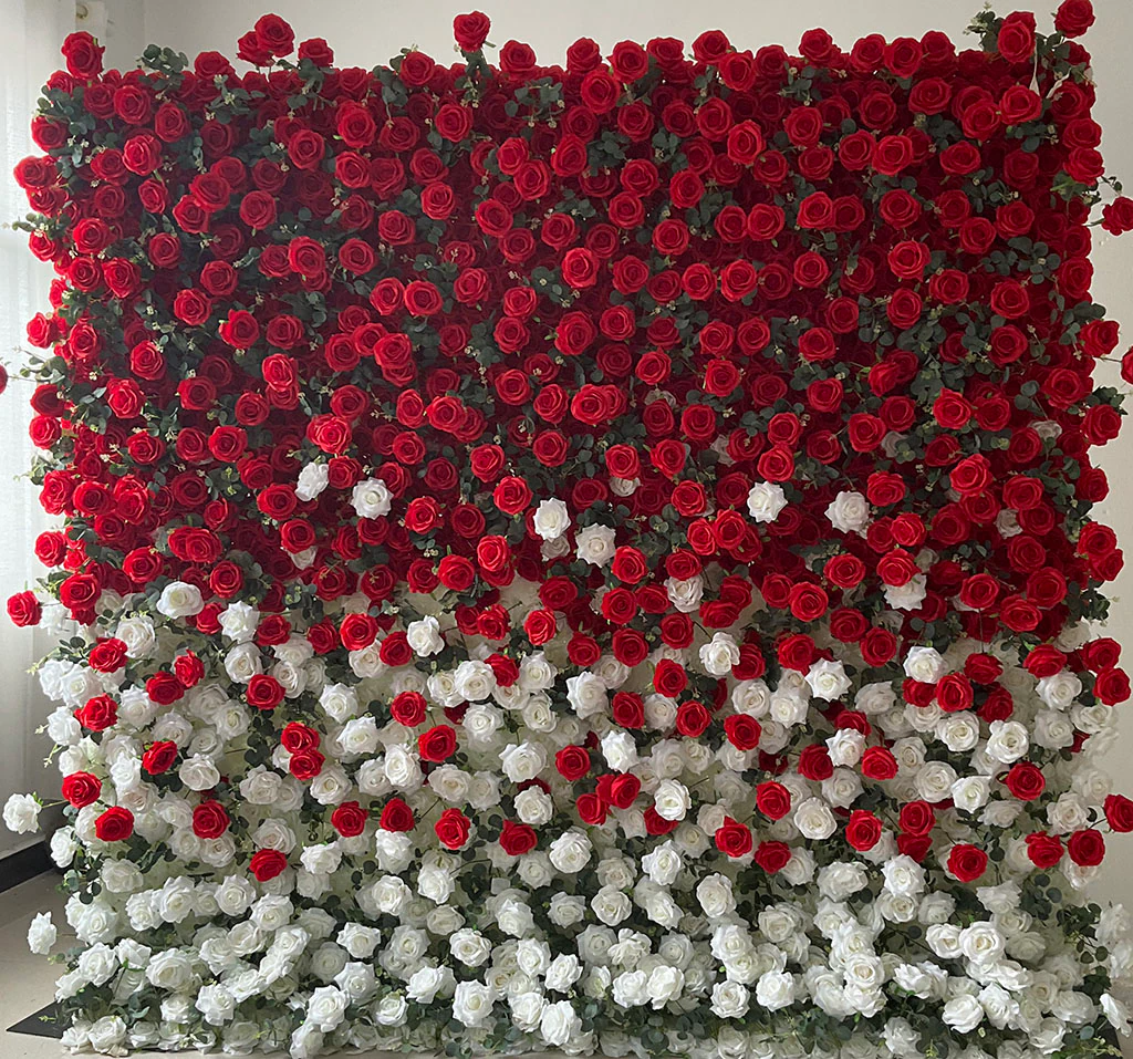 Ruby’s Red flower wall rental — red & white floral backdrop for New York City events