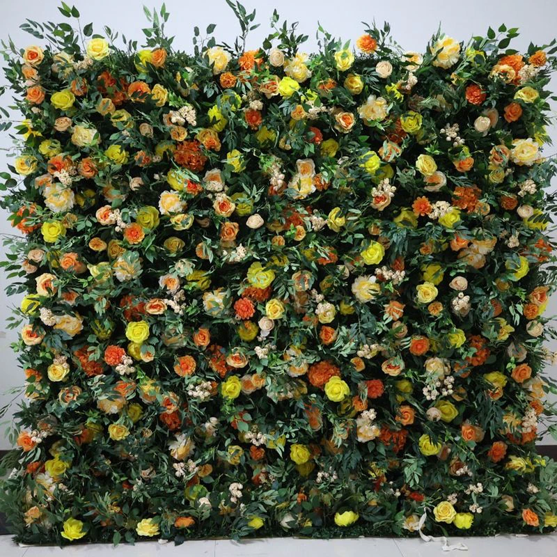 Sunset flower wall rental — orange & yellow floral backdrop for New York City events
