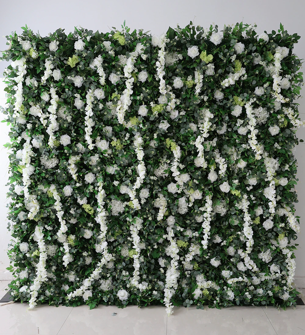 Tailed Jay flower wall rental — white & greenery floral backdrop for New York City events